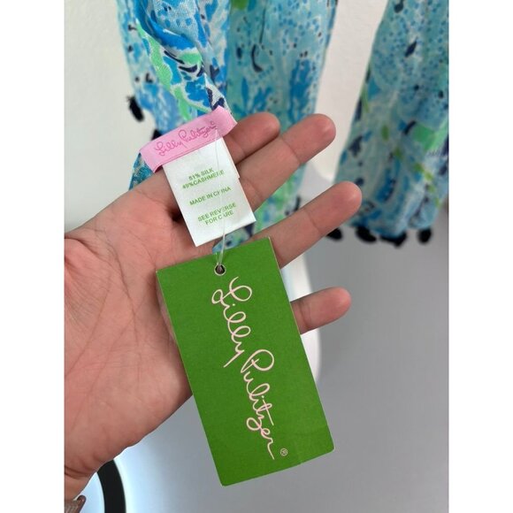 Lilly Pulitzer women's blue spa lets cha‎ cha murfee scarf silk cashmere NWT - Picture 4 of 8